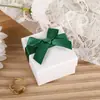 Caixa para Anel de Fita com Laço, Caixa de Papel para Brincos e Joias, Caixa de Embalagem para Presente com Tampa e Base, Laço Branco
