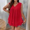 2026 Europeo y Americano TEMUwish Comercio Exterior Mujer Nuevo Estilo Color Sólido Cuello en V Holgado Chifón Top sin Mangas Chaleco