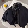 Chaqueta acolchada para niños 26 Otoño/Invierno Chaqueta de mezclilla de algodón con cuello alto para niños Chaqueta cálida para bebés y niños pequeños Ropa de motocicleta