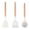 Utensilios de cocina de silicona con mango de madera, pala china de madera maciza, espátula, colador con tubo de almacenamiento, sartén antiadherente, cuchara para sopa, traje de fábrica al por mayor