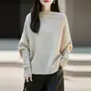 Nueva colección otoño/invierno: Suéter de punto 100% lana pura, mangas largas tipo murciélago, color liso, corte holgado, estilo casual, moderno para el trabajo