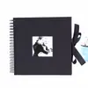 Álbum de Recortes Creativo con Páginas Interiores Negras de Tarjeta, Lazo Decorativo, Álbum de Fotos DIY con Apertura de Ventana, Álbum de Recortes con Cinta de 10 Pulgadas