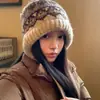 Chapéu Balaclava para Mulheres, Versão Coreana para Outono e Inverno, Versátil, Quente, Proteção para as Orelhas, Circunferência da Cabeça Grande, Emagrecimento Facial, Pequeno Chapéu Turbante para o Inverno