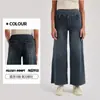 Calça Jeans Wide Leg Europeia e Americana Transfronteiriça Curta Plus Size para Mulheres, Cintura Alta Solta Emagrecimento Levanta Bumbum Bolso Fitness Casual