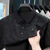 Camisa Polo Estampada Dark Pattern para Hombre, Camiseta de Seda Helada para Verano, Cuello de Solapa de Manga Corta de Negocios, Top Casual de Lujo Ligero para Hombres de Mediana Edad