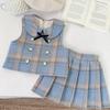 Conjunto de Ropa de Invierno para Niñas Estilo Coreano, Ropa Infantil Engrosada, Estilo Preppy de Moda, Conjunto de Dos Piezas con Chaleco Forrado de Felpa y Falda Plisada para Niña Pequeña