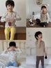 Roupas de Outono para Crianças Novo Estilo 2025 Roupas de Outono Conjuntos de Casa de Cor Contrastante para Meninos Pijama Infantil Conjunto