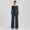Conjunto de Ropa de Yoga Transfronterizo Ajustado Secado Rápido Camiseta de Manga Larga Top Correr al Aire Libre Fitness Pantalones Rectos Sueltos Conjunto