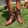 Comercio exterior transfronterizo nuevas botas cortas western huecas tacón cuadrado sandalias láser para mujer sin cordones talla grande 36-43 en stock