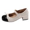 Sapatos Femininos de Couro Pequenos Estilo Mary Jane Rústico Branco Retro 2025 Nova Coleção Primavera e Outono Sapatos de Salto Baixo Estilo Francês Pequeno Estilo Chanel