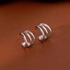 Pendientes de Estilo Europeo y Americano para Mujer, Pendientes de Botón Geométricos de Tres Círculos de Plata de Ley S925, Elegantes y Versátiles, Lujo Ligero, Sensación de Alta Gama, Pendientes Sencillos al por Mayor