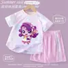 Traje Deportivo Lindo para Niñas Verano 2026 Nuevo Ropa de Secado Rápido Camiseta de Manga Corta de Seda de Hielo Pantalones Cortos para Niños Ropa de Casa a