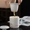 Taza de té de jade con grasa de cabra Yuanshan, taza de agua de porcelana blanca para oficina, taza de té de cerámica de alta gama con tapa y filtro, regalo corporativo