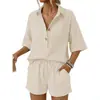 Conjunto casual de dos piezas más vendido en Amazon Europa y América 2026: conjunto de camisa de manga corta con cuello de botón en V y pantalones cortos