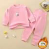 Conjunto de Ropa de Casa de Terciopelo Sakura para Niños Cintura Alta Protección de Vientre Otoño e Invierno Terciopelo Espesado Cálido Ropa Interior Pijamas para Niños y Niñas