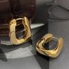 Aretes cuadrados irregulares de venta caliente europeos y americanos, chapado en oro real, huecos, gruesos, no alérgicos, clip para la oreja que combina con todo