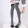 Meias de renda Lolita com cano alto para primavera e outono com fita de laço meias de cano alto estilo ballet branco meias de cano médio jk