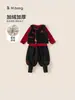 Conjunto de Año Nuevo para Niños Camisa Base Roja Chaleco Pantalones Jogger Conjunto de Tres Piezas para Niñas Ropa Nueva a la Moda para Niños