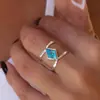 Anillo Sencillo Estilo Bohemio con Turquesa de Imitación para Mujer, Accesorio en Forma de Diamante, Popular en Xiaohongshu, Anillo