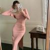 Vestido Platycodon de Deseo Puro Vintage Francés Abrigo Corto de Manga Larga Chal Sin Tirantes Cubre Piel Vestido con Abertura en la Cadera