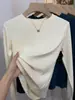 Nova Camisa Base de Manga Longa Canelada para Mulheres Primavera e Outono 2026, Estilo para o Trabalho, Fashion, Versátil, Slim Fit, Blusa Camiseta Emagrecedora Tendência