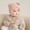 Gorro con Orejeras de Punto para Bebé Niña Otoño e Invierno con Lazo Cordón a Prueba de Viento Lana Cálida para Bebés Pequeños