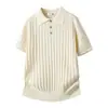 Camisa Polo de Punto de Color Sólido Estilo Old Money para Hombre, Modelo Verano 2026, Cuello Campana, Camiseta Ligeramente Madura de Manga Corta para Negocios, Ropa para Hombre para el Trayecto al Trabajo