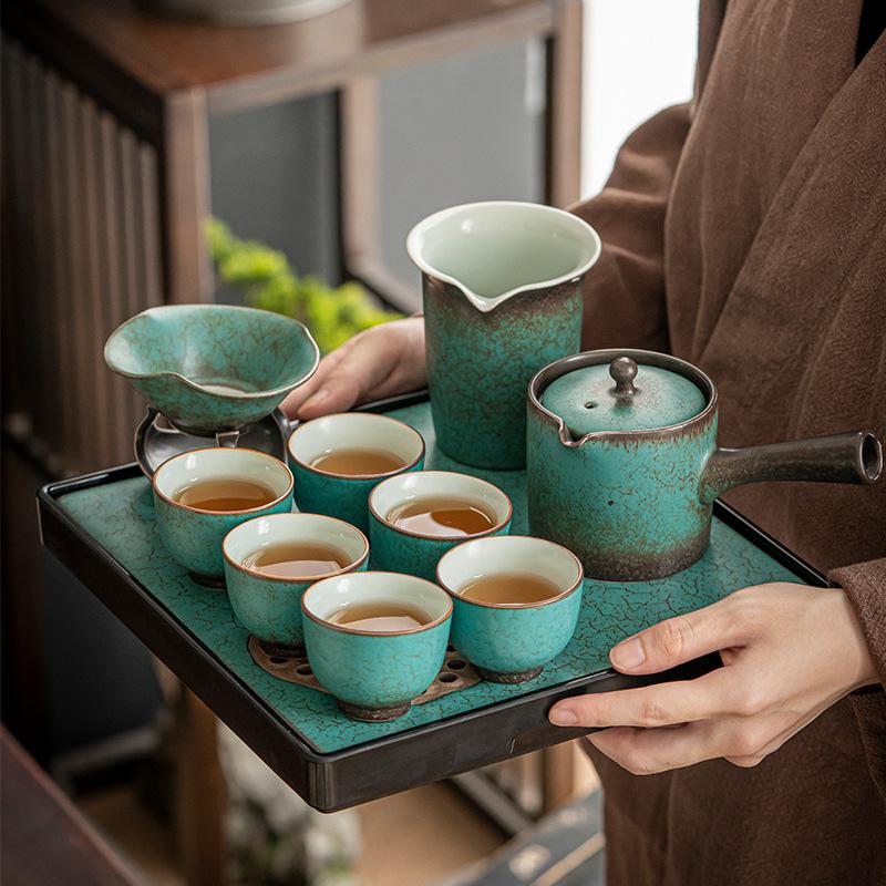 日式窑变茶具套装茶盘礼盒家用办公室轻奢高档陶瓷侧把壶礼品lo