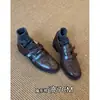 Sapatos loafer estilo retrô britânico para mulheres, tamanho pequeno, com um aumento oculto de 7 cm na altura interna, apresentando sola grossa, salto grosso e um pequeno design em couro