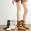 Nuevas Botas Retro Merade Knight para Otoño/Invierno Botines Mujer Punta Fina Botas para Pantalón Botas Cortas Hebilla de Cuero Tacón Grueso Botas Vaqueras
