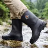 Botas de Chuva Transfronteiriças Masculinas de Cano Médio Estilo Novo Casual Masculino Solado Grosso Adulto Impermeável Sapatos de Borracha Resistentes ao Desgaste Antiderrapantes Sapatos Aquáticos