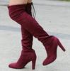 2017 Nuevas Botas de Otoño Botas Europeas y Americanas por Encima de la Rodilla Punta Afilada Cuero Nobuck Tacón Grueso Botas de Tacón Alto Botas Largas para Mujer