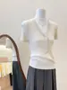 Suéter de punto con cuello en V para mujer 2026 verano nuevo temperamento francés versátil ajuste ceñido muestra figura delgada top de manga corta 1137