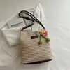 Bolsa de Palha Colorida Listrada de Verão, Bolsa de Mão de Couro da Moda para o Dia a Dia de Grande Capacidade, Bolsa de Ombro, Bolsa Tote de Braço