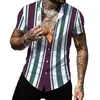 Estación independiente transfronteriza verano nuevo camisa con estampado digital 3D moda camisa de manga corta a rayas con solapa fabricante de origen