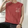Camiseta Regata Masculina de Algodão Puro Verão Fina Fitness Basquete Estampa de Letras Colete Esportivo Ombro Largo Moletom