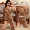 Mono de punto de leopardo transfronterizo de comercio exterior ropa de malla transfronteriza lencería sexy tirantes asimétricos para mujer camisón 2480