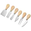Juego de cuatro piezas de cuchillo para queso de acero inoxidable y madera natural transfronterizo, cuchillo para queso, cuchillo para mantequilla, herramienta para cortar y porcionar queso para repostería estilo occidental
