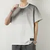 Camiseta de Manga Corta de Marca de Moda para Verano Degradado Algodón Puro Holgada Casual Versátil Top de Media Manga para Hombre Ropa Exterior de Moda Camiseta