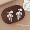 Pendientes de Encaje con Lazo de Perlas para Mujer, Pendientes Suaves y Elegantes, Pendientes de Alta Gama Simples, Exquisitos y Versátiles