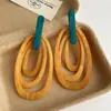 Pendientes Geométricos Ovalados Rayados Multicapa de Resina Retro Estilo Europeo y Americano Personalidad Exagerada Pendientes de Gama Alta para Mujer