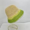 Sombrero de paja para mujer, protector solar de verano, sombrero de sombrilla con degradado cruzado de colores, tejido a mano, protector solar, sombrero de pescador, sombrero de cubo para playa, sol
