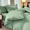 Conjunto de Capa de Colcha de Algodão Lavado Cor Sólida Estilo Japonês Quatro Peças, Conjunto Simples de Cor Lisa para Dormitório Estudantil Cama de Solteiro/Casal Lençol e Capa de Colcha Três Peças
