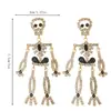 Pendientes de Calavera de Halloween Europeos y Americanos Transfronterizos con Pedrería Diseño Creativo Pendientes Largos de Lujo Completamente de Diamante Venta al Por Mayor