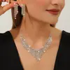 Set de Collar y Pendientes Europeos y Americanos Transfronterizos Completamente de Pedrería, Joyería Exagerada de Pedrería para Vestido de Novia, Accesorios de Moda de Gama Alta
