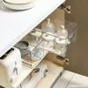 Riel telescópico canasta extraíble casera accesorios de plástico riel deslizante armario de cocina canasta de almacenamiento tipo cajón rodillo inferior montado en la pared