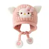 Gorro de Protección para Niños con Orejas de Gato de Dibujos Animados, Gorro de Punto con Lazo para Otoño e Invierno, Gorro Cálido con Lazo en Forma de Corazón