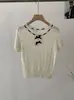 Top de Malha Omalai Gola Redonda Padrão Torcido Laço Tridimensional Manga Curta Slim Fit Emagrecedor Estilo Suave Feminino 6162