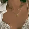 Colar Pingente Metal Chave Cadeado Retro Europeu e Americano Cruzado Moda Criativa Versátil Colar Multicamadas para Mulheres