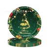 Nuevo Juego de Vajilla Decoración para Fiesta Navideña Roja y Verde Platos de Papel Desechables Servilletas de Papel Vasos de Papel Mantel Suministros de Decoración